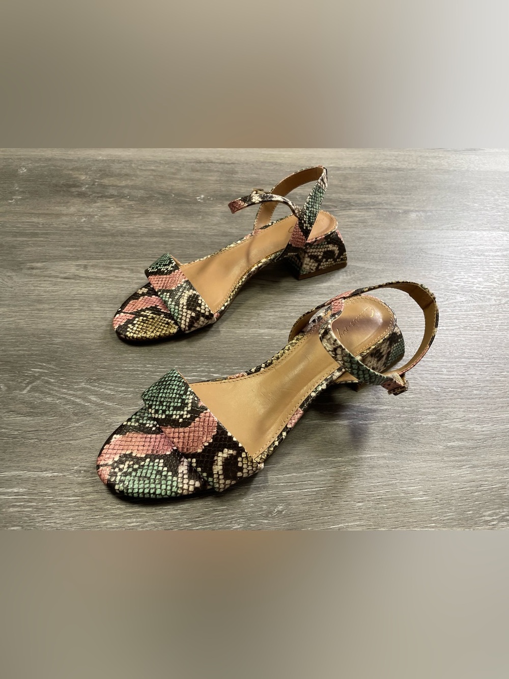Circus by Sam Edelman Irina Multicolor Snakeskin Block Heel Sandals 8.5